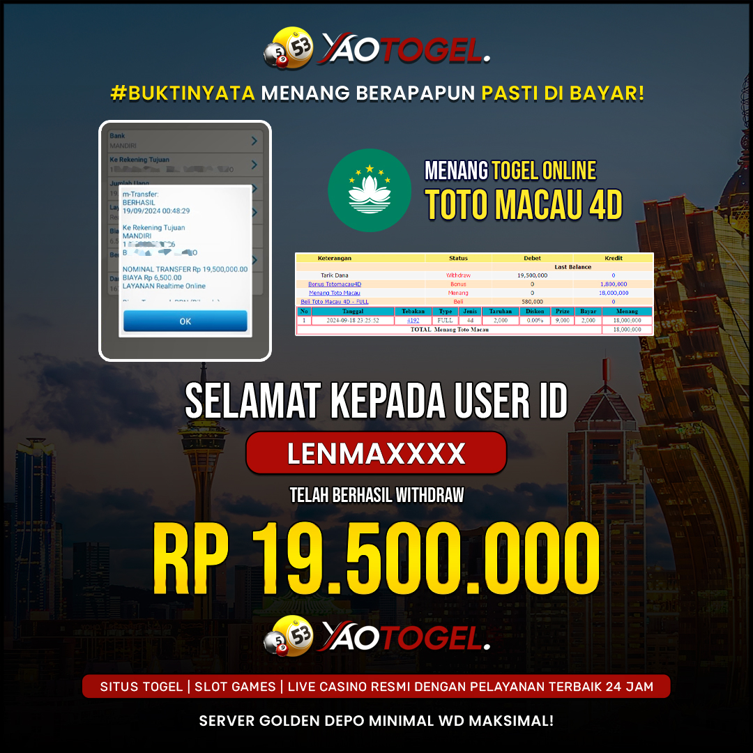 YAOTOGEL - BERHASIL MENANG TOGEL ONLINE TOTO MACAU 4D