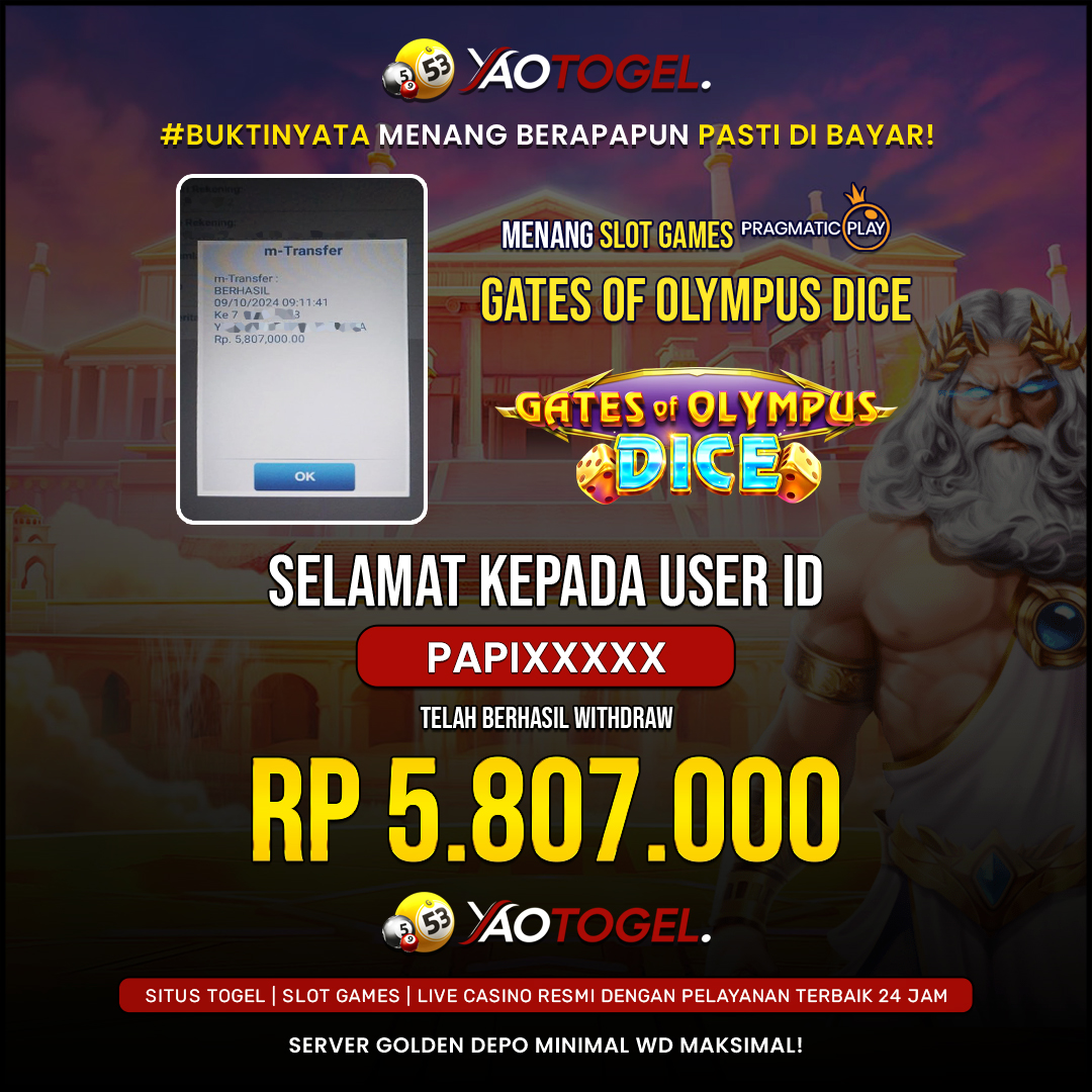 YAOTOGEL - BERHASIL JACKPOT GATES OF OLYMPUS DICE