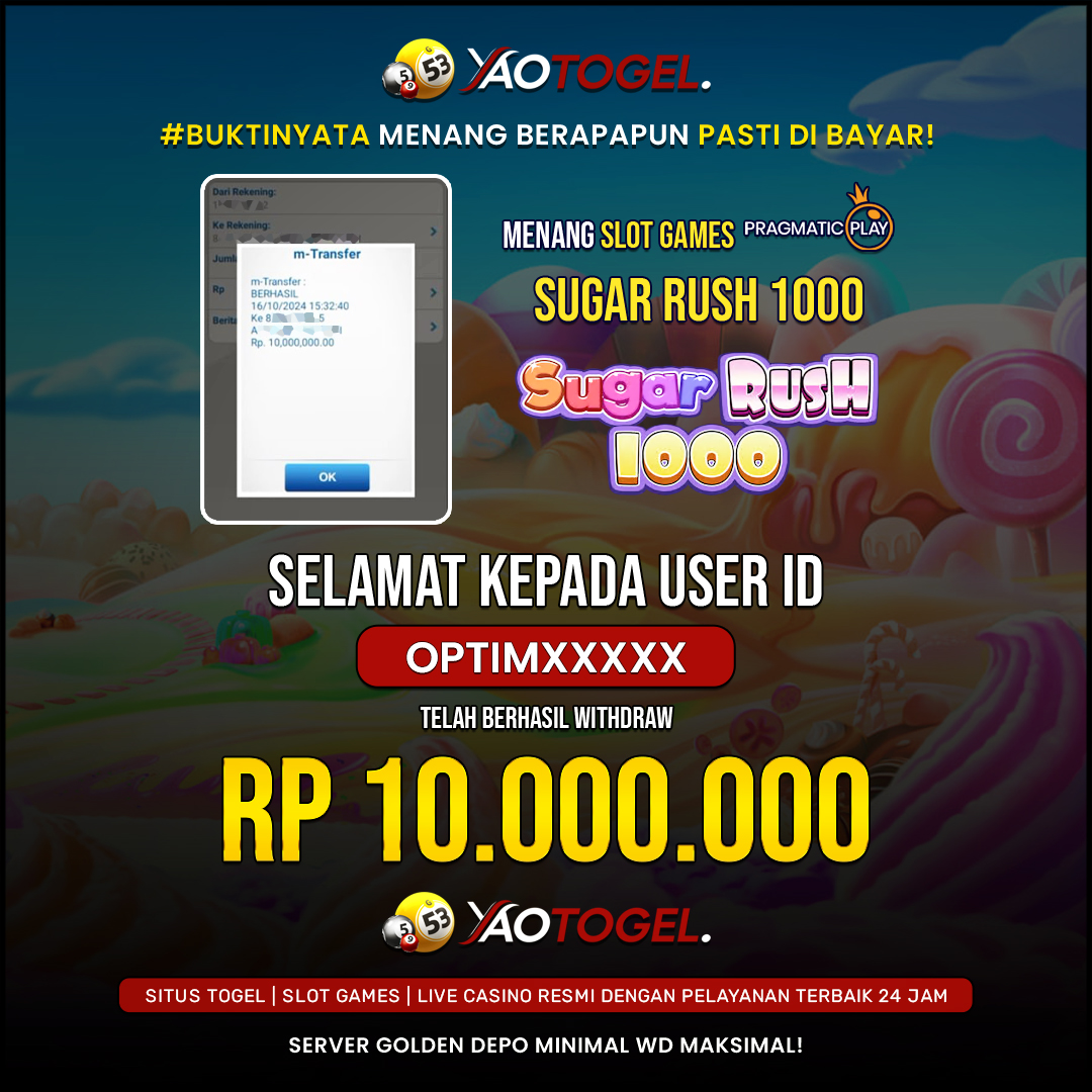 YAOTOGEL - BERHASIL JACKPOT SUGAR RUSH 1000